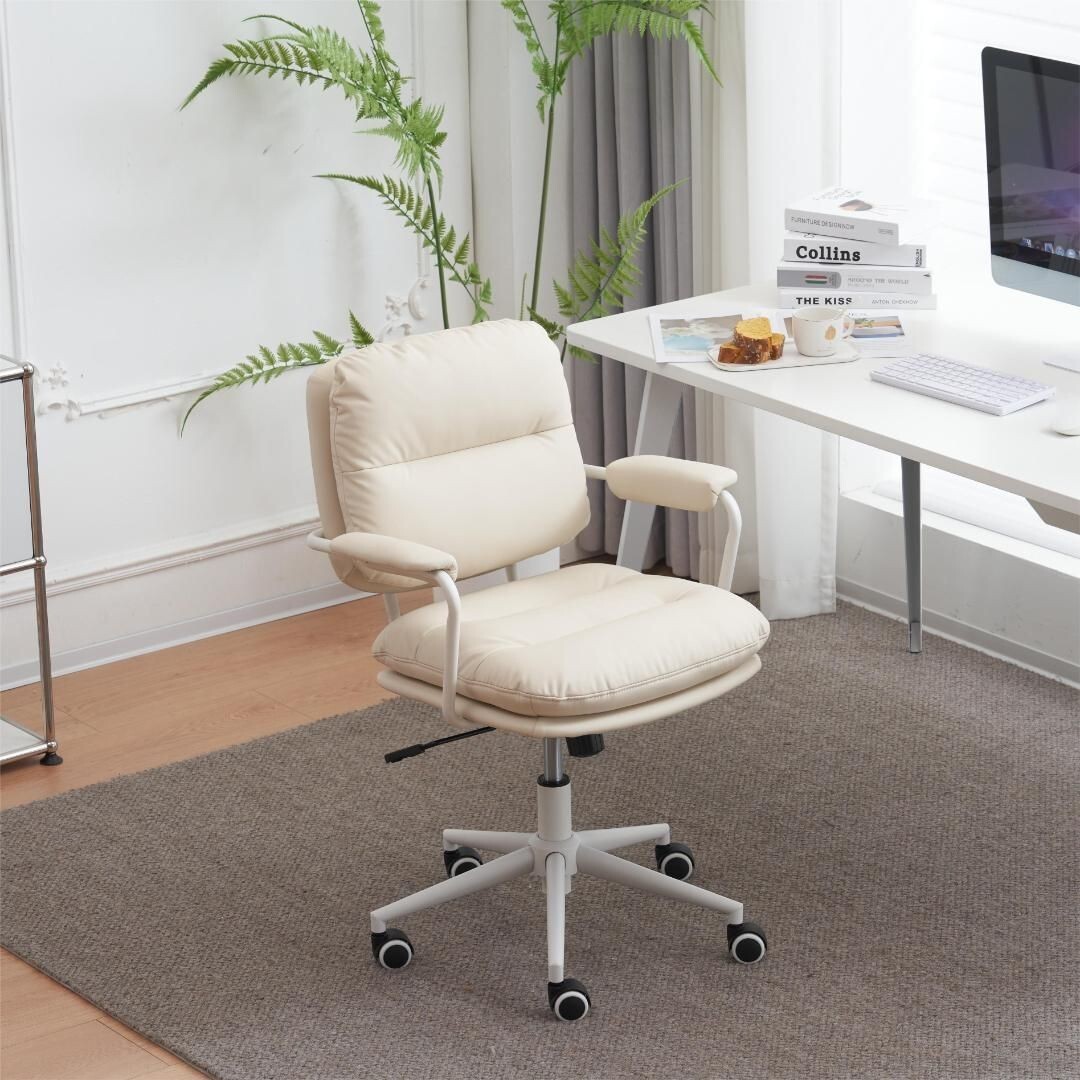 ベージュ デスクチェア 在宅ワーク オフィスチェア おしゃれ 3Dソフトパッド 586539拍卖