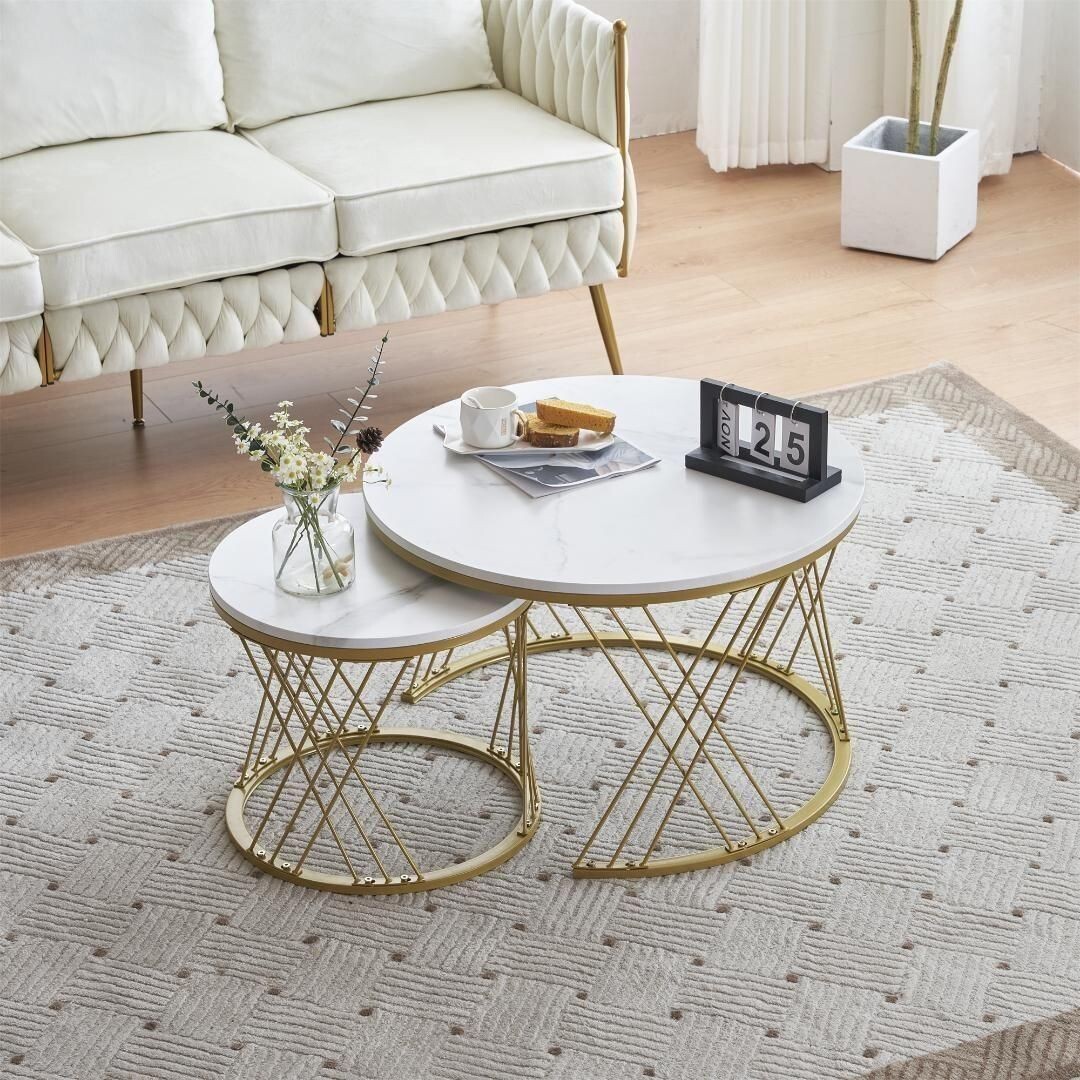 センターテーブル ローテーブル 入れ子式 大理石調 2個セット サイドテーブル 749366拍卖