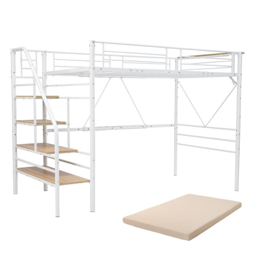 【10cm厚さマットレス付き】ロフトベッド 階段付き S シングル パイプベッド 617804拍卖