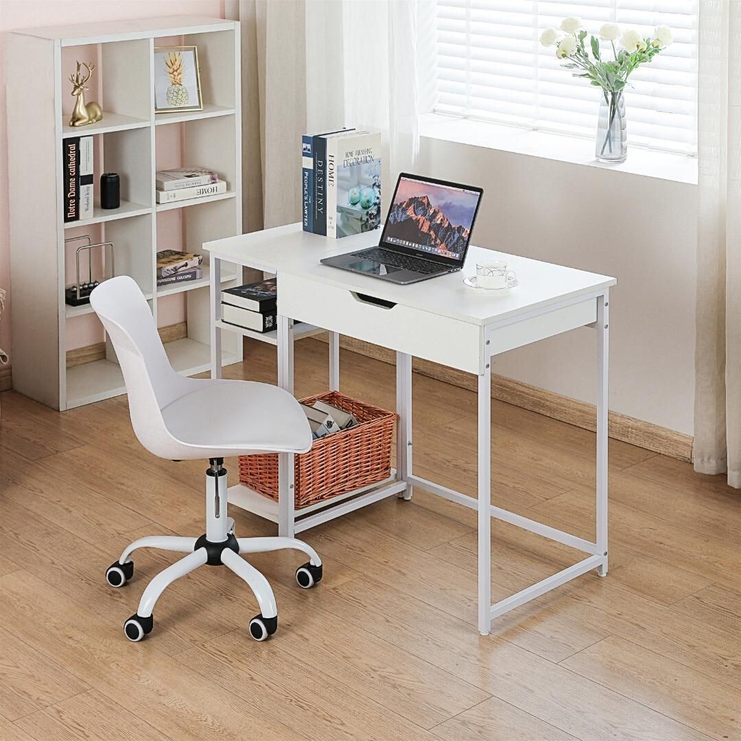 【ホワイト】パソコンデスク 一体分割両用 引き出し付き 収納ラック付き 木製 628742拍卖