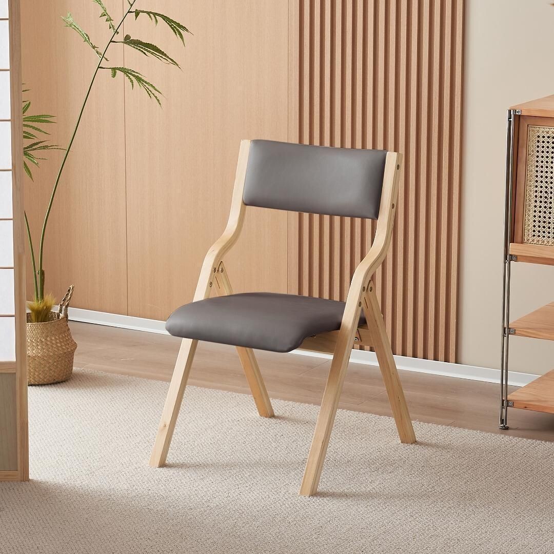 グレー 2脚 ダイニングチェア PU 木製 介護チェア イス 折りたたみチェア 556838拍卖