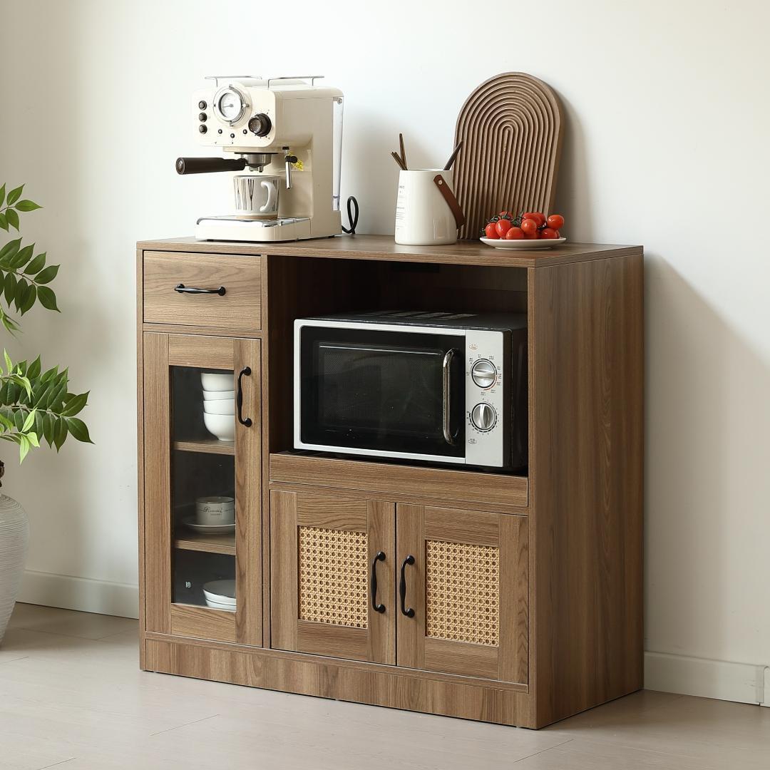 キッチンカウンター 食器棚 キッチンキャビネット レンジ台 収納 幅88cm 1163682拍卖