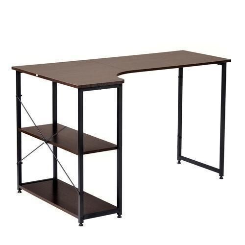 パソコンデスク L字120cm2段ラック付 デスク木製ミシン台 書斎机 ブラウン 430927拍卖