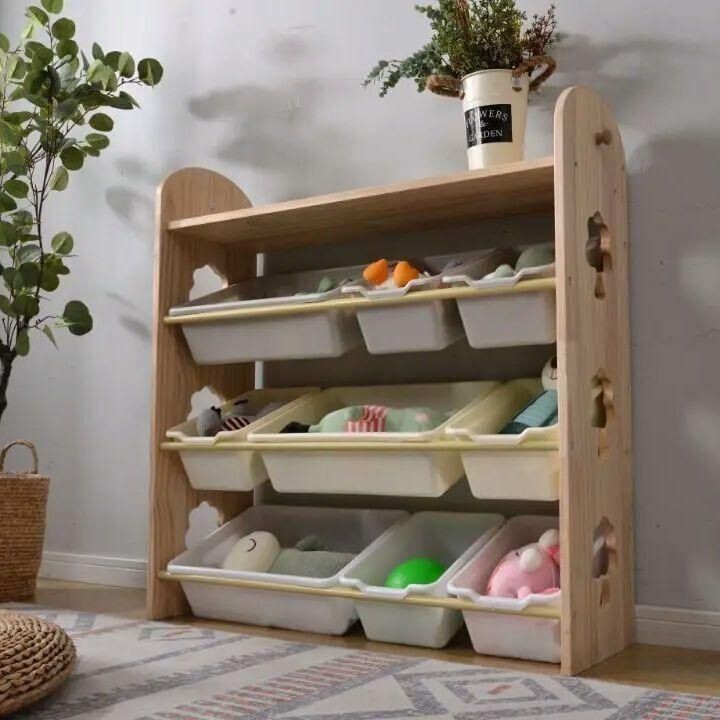 天然木 オモチャ収納 ラック おもちゃ箱 おしゃれ ワイドタイプ 大容量 絵本棚 340526拍卖