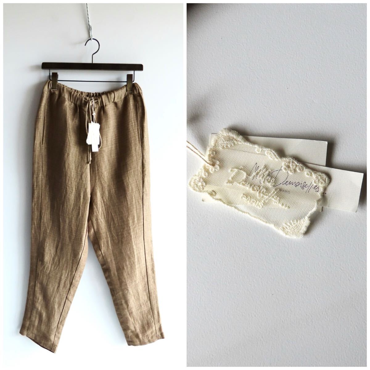 未使用 タグ付き Mes Demoiselles メドモアゼル リネンテーパードイージーパンツ 36 カーキ系 ウエストゴム ドロスト plage取扱拍卖