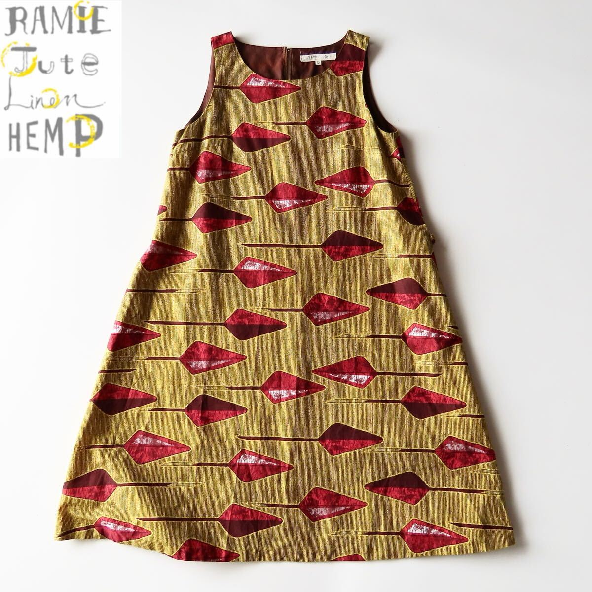 ijep イジェップ 手捺染プリント コットンリネンノースリーブワンピース 2 M ウエストコード 裏地付き Pal'las Palace パラスパレス購入拍卖