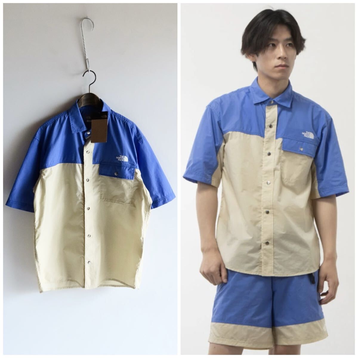 新品タグ付き THE NORTH FACE S/S NUPTSE SHIRT ザ ノースフェイス ショートスリーブ ヌプシシャツ M 撥水ナイロン 半袖シャツ ロゴ刺繍拍卖