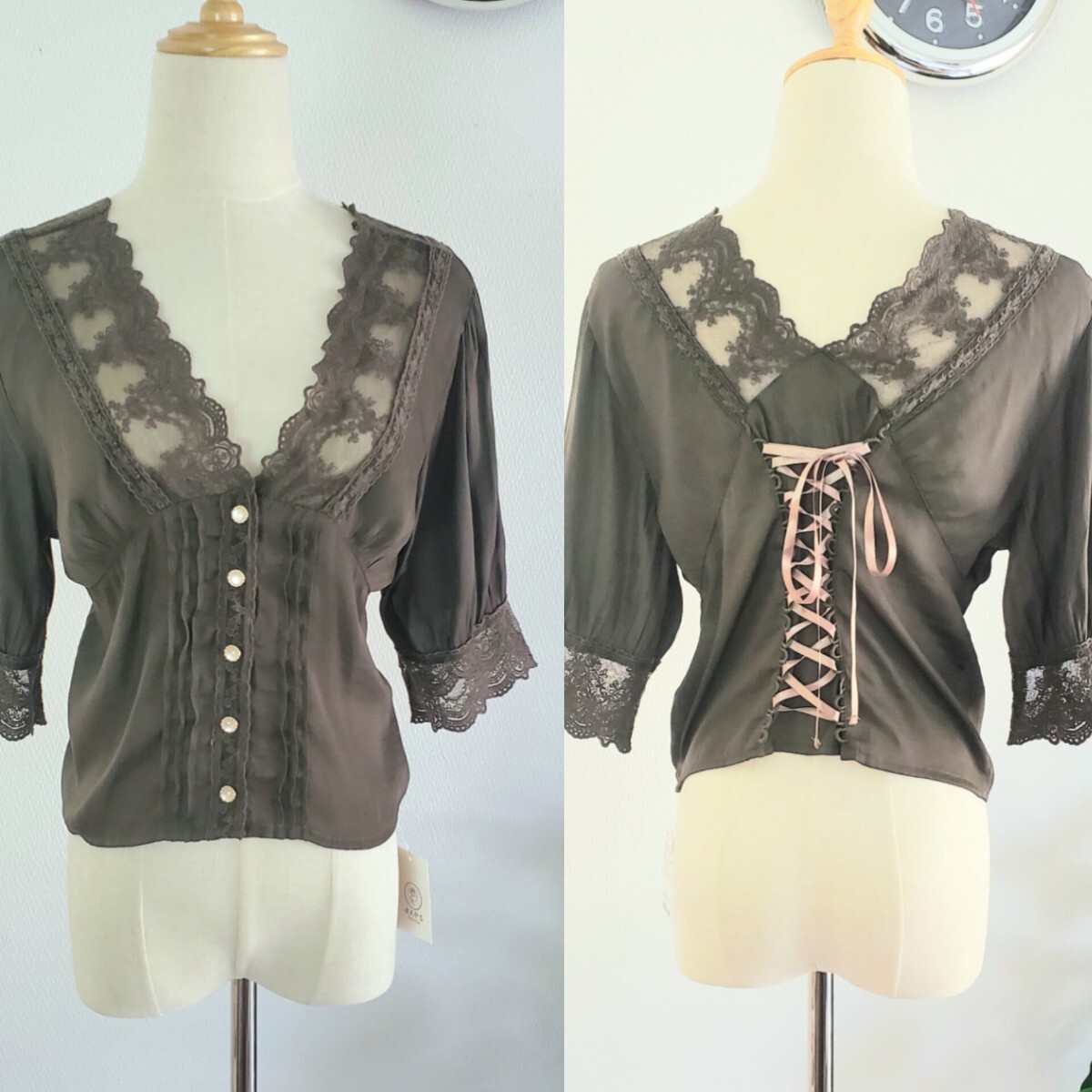 未使用品 axes femme ヴィンテージサテン風BL カラーカーキ拍卖