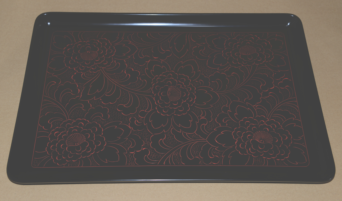 ★輪島塗 長手盆 尺六 48cm 布着本堅地 牛腸漆器店 裏に白っぽい変色あり 拍卖