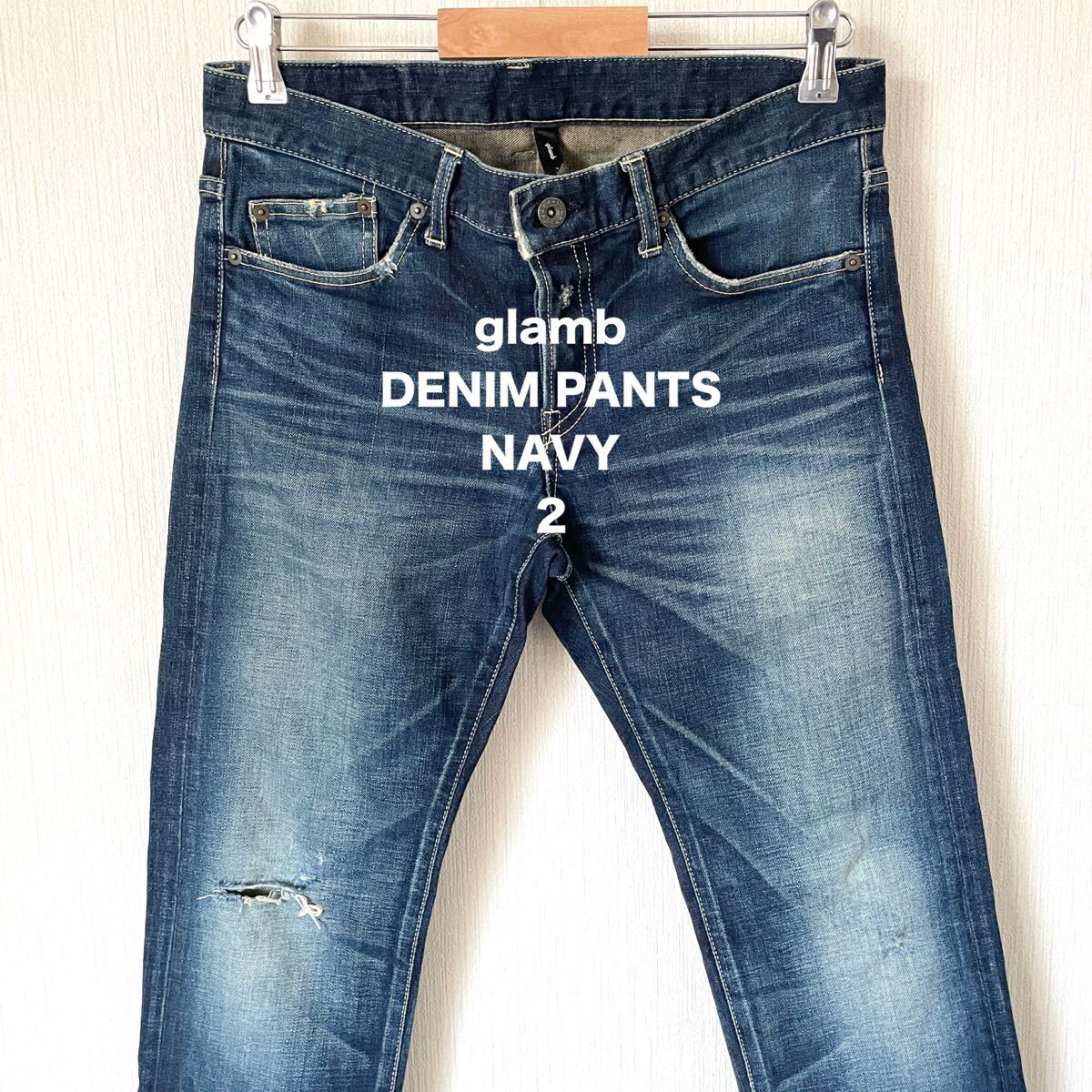 【glamb】グラム デニムパンツ ジーンズ 裾ジップ ネイビー 紺色 M ロック カジュアル ストリートファッション 匿名配送 メンズ拍卖