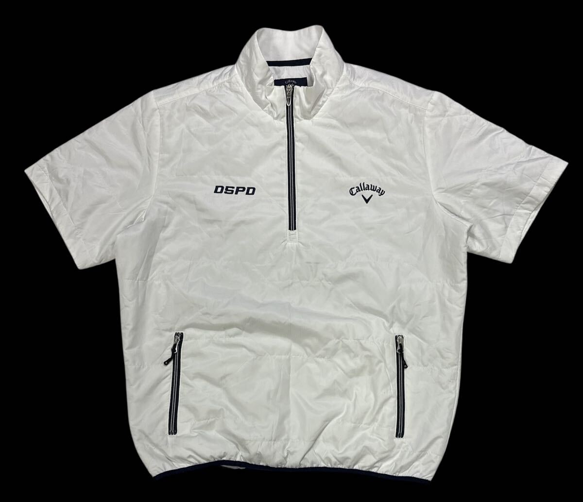 ▲ Callaway キャロウェイ ▲ DSPD ロゴ刺繍 ピンストライプ柄 ハーフジップ キルティング 中綿入り プルオーバー 半袖 ゴルフ ジャケット拍卖