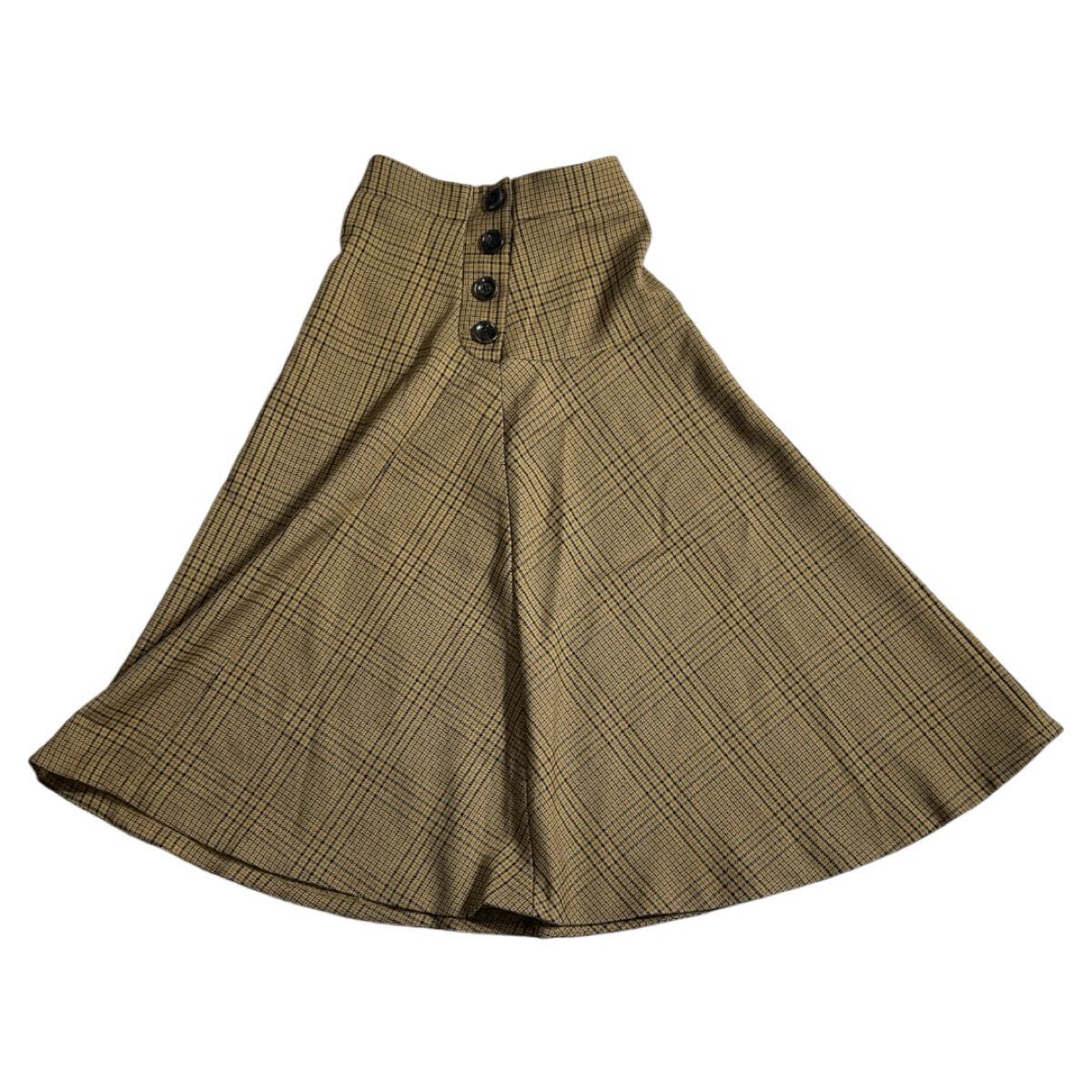 ■ Mila Owen ミラオーウェン ■ チェック柄 ボタン付 ウール混 ボンディング スカート ベージュ 0拍卖