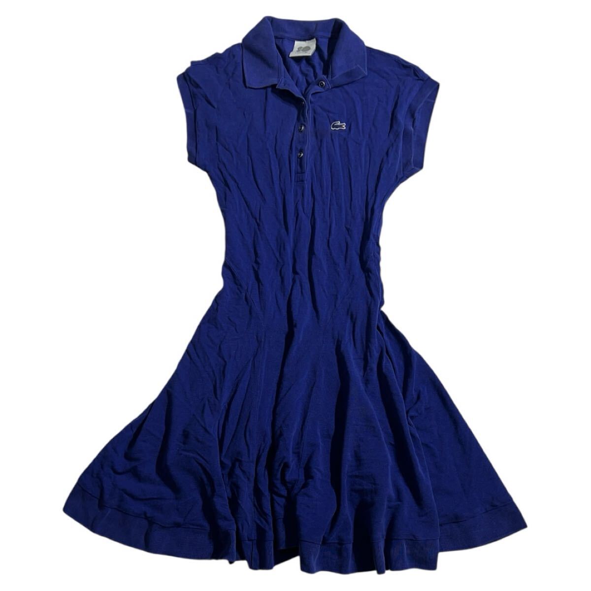 ■ LACOSTE ラコステ ■ ワニ ロゴ 刺繍 ワッペン ノースリーブ フレア ポロワンピース パープル 34拍卖