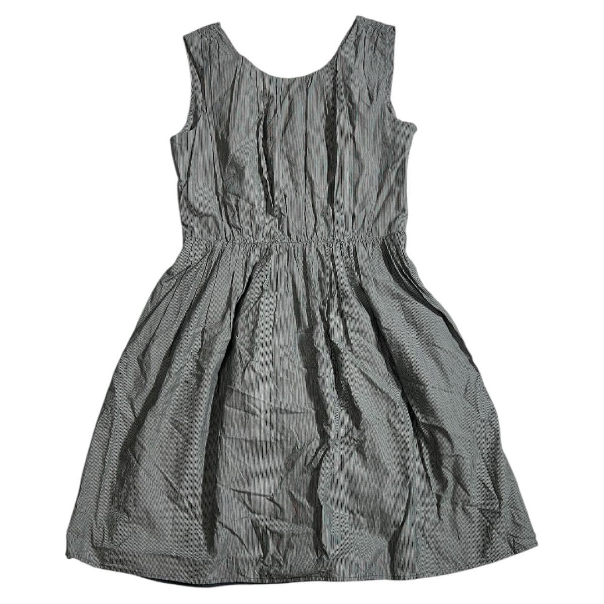 ■ Ray BEAMS レイ ビームス ■ ピンストライプ柄 ウエストタック ノースリーブ フレア ワンピース ネイビー×ホワイト 1拍卖