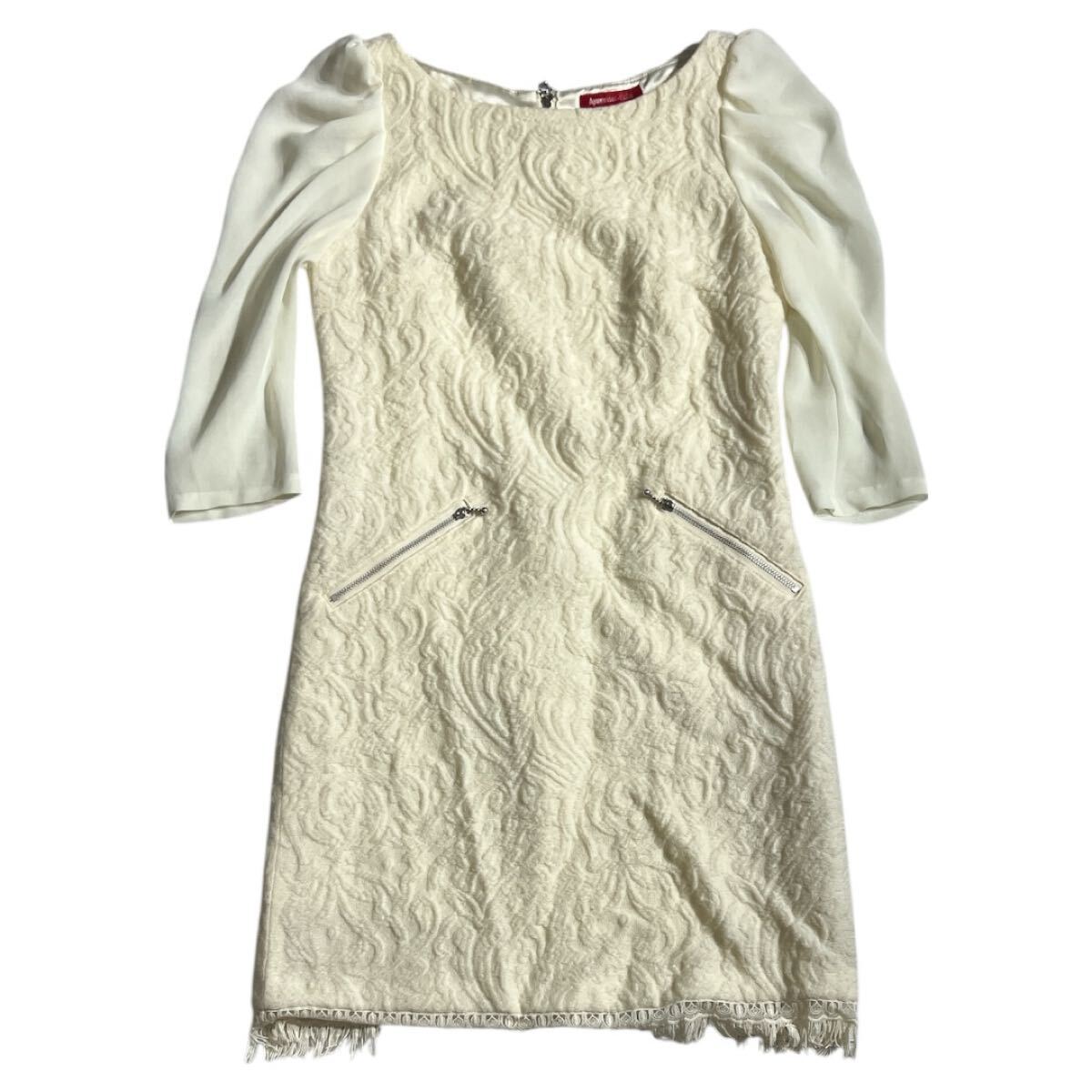 ■ Apuweiser-riche アプワイザーリッシェ ■ フラワー編柄 ウール混 シアースリーブ ワンピース アイボリー 1拍卖