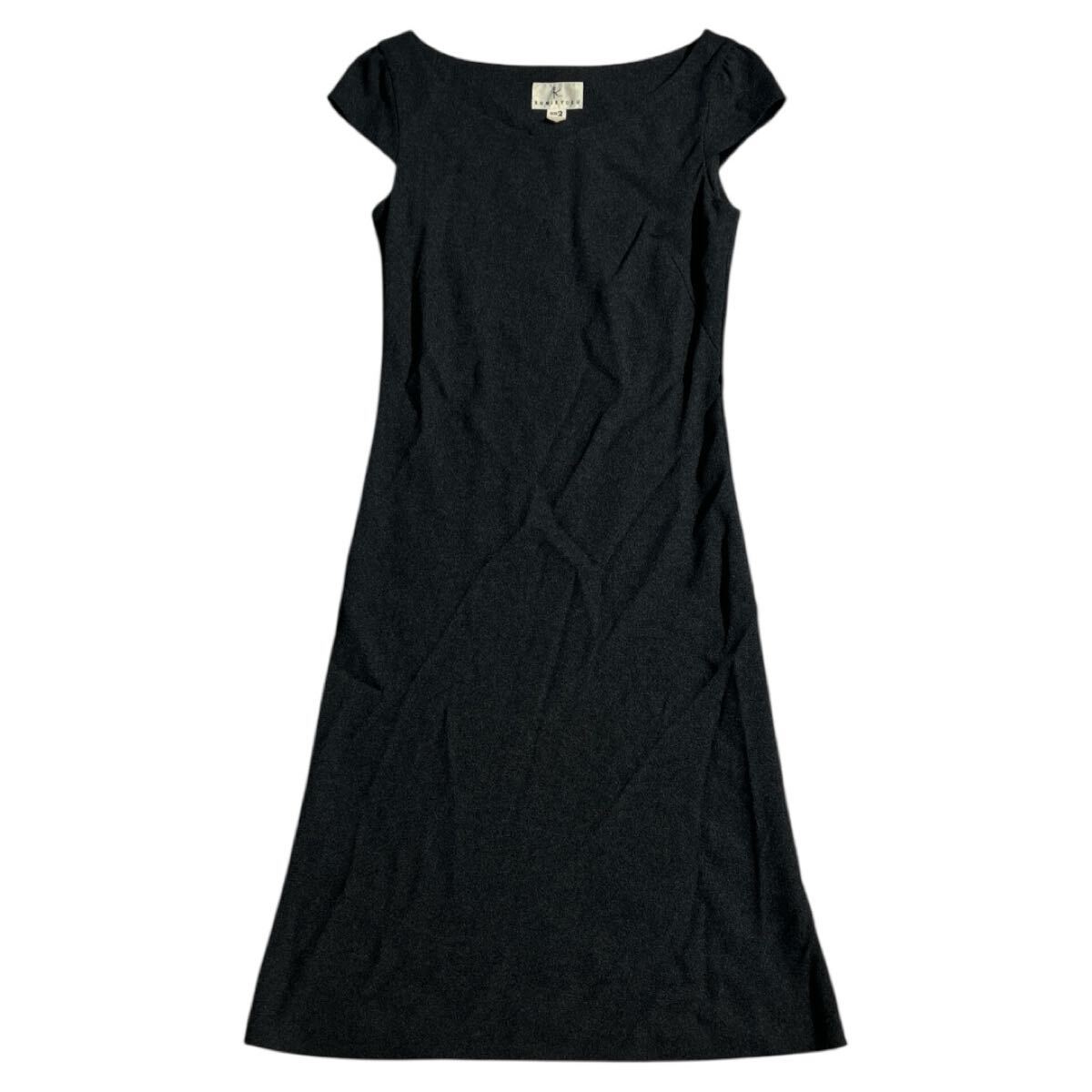 ■ 組曲 KUMIKYOKU クミキョク ■ フレンチ スリーブ レーヨン混 タイトワンピース グレー 2拍卖