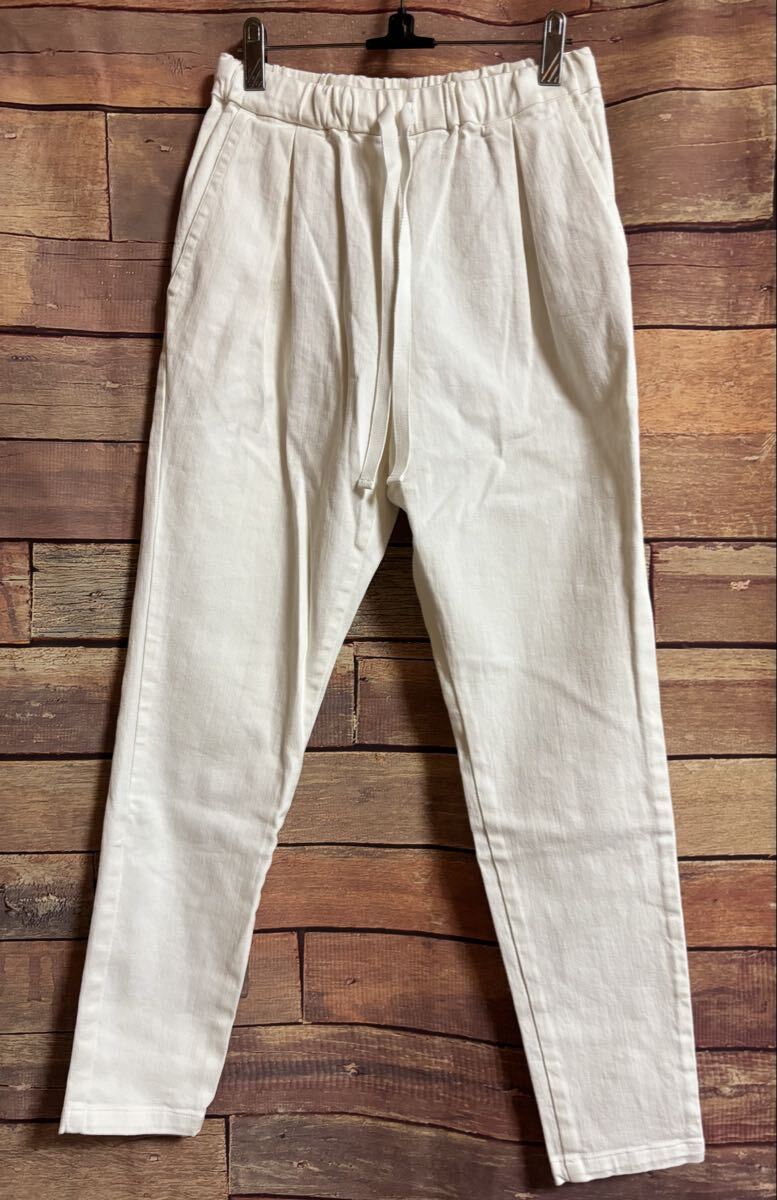 【中古】MERVEILLE H. メルベイユアッシュ ストレッチ ゴム ウエスト パンツ 38 ホワイト アイボリー ラフ カジュアル DM0818M拍卖