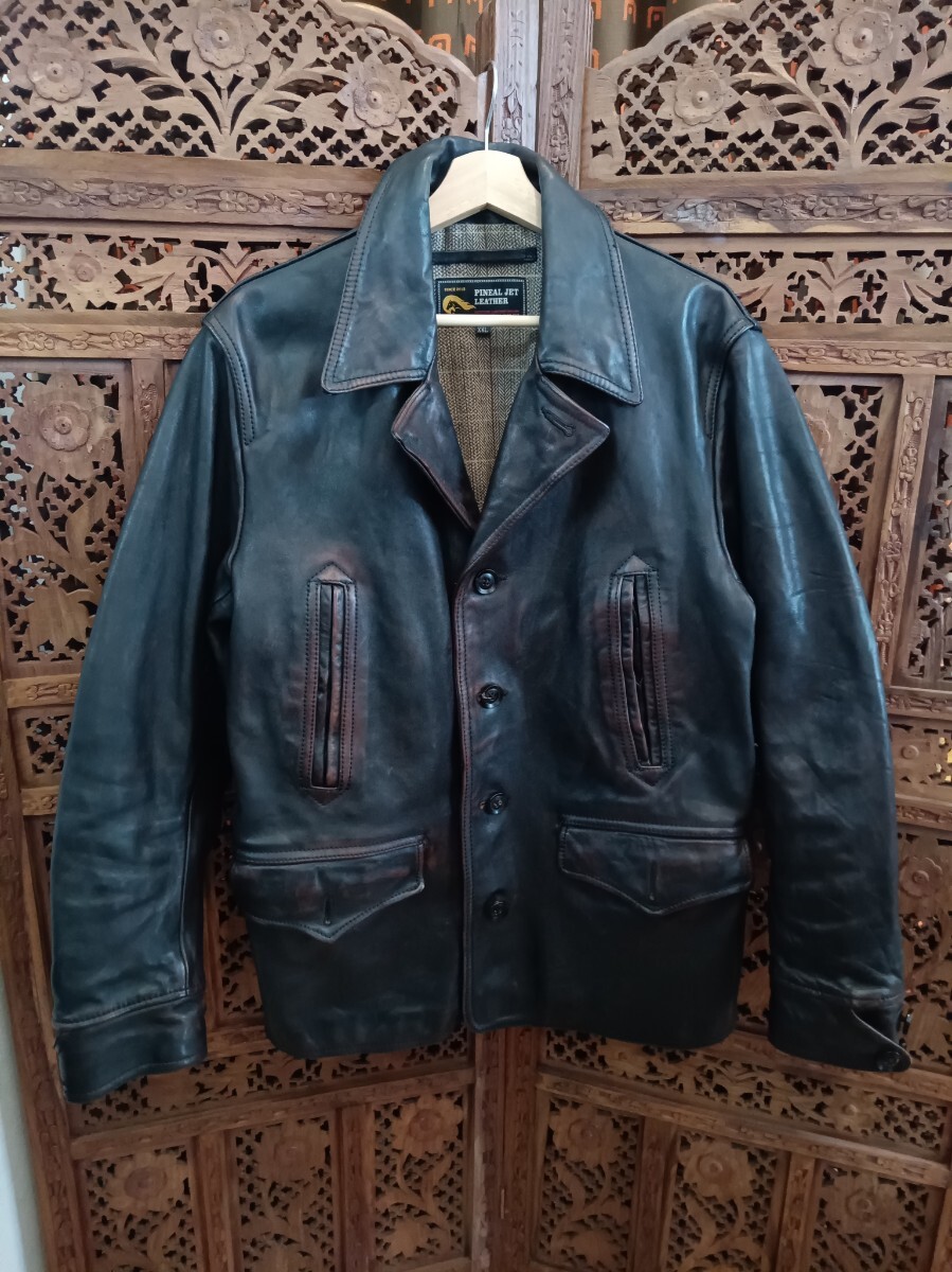 QY155 PUNEAL JET LEATHER レザージャケット サイズXXL ダークブラウン ホースハイド 馬革 古着拍卖