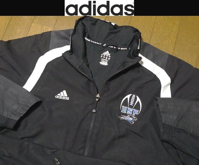 4L-5L・3XL-4XL日本サイズ位【セール送無料】超希少 アディダスUSA限定3本ライン 美品 防風撥水 背面クロス除湿 特注刺繍 ジャケット拍卖
