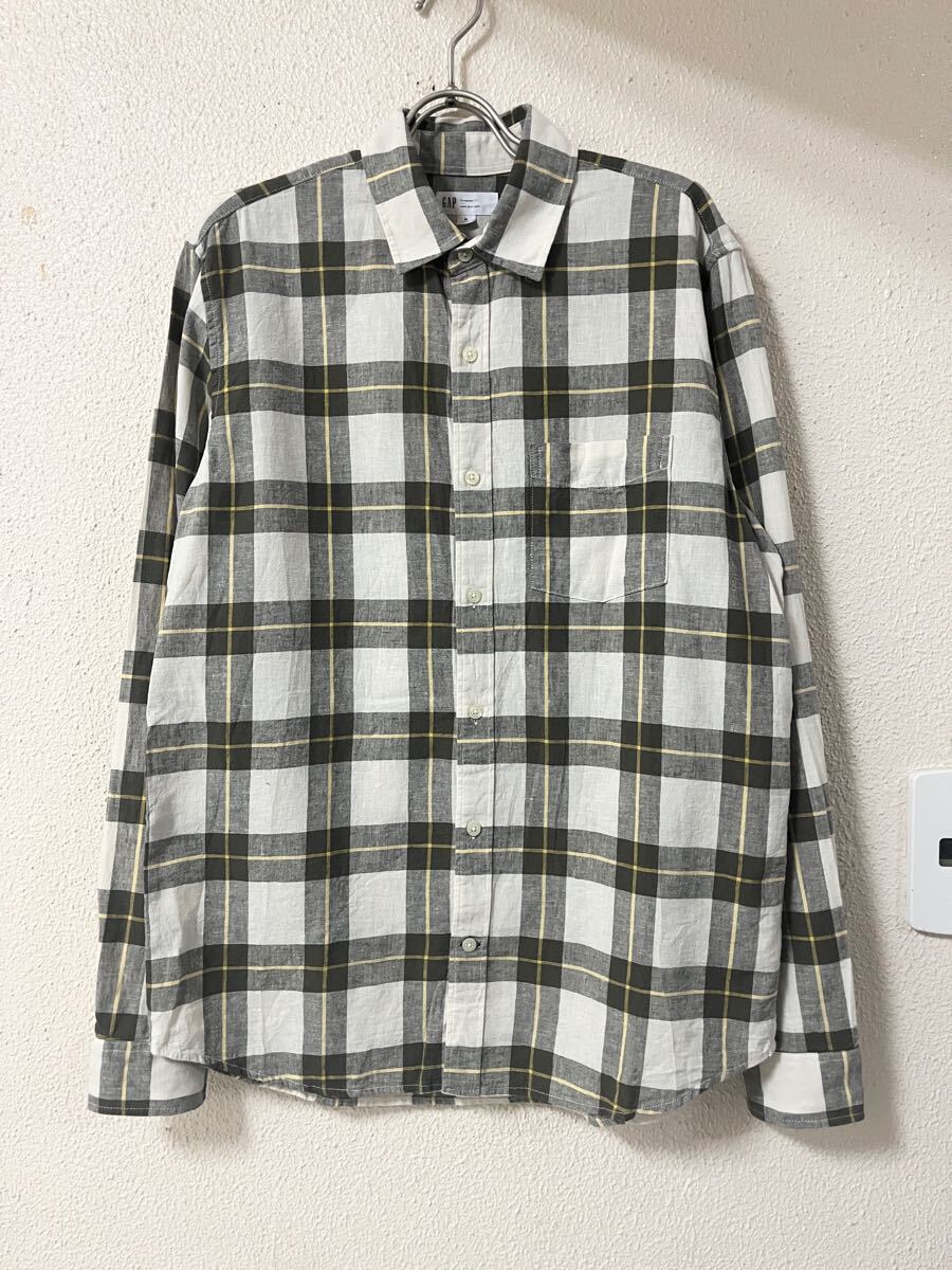 GAP STANDARD FIT ギャップ コットン×リネン 長袖チェックシャツ 拍卖