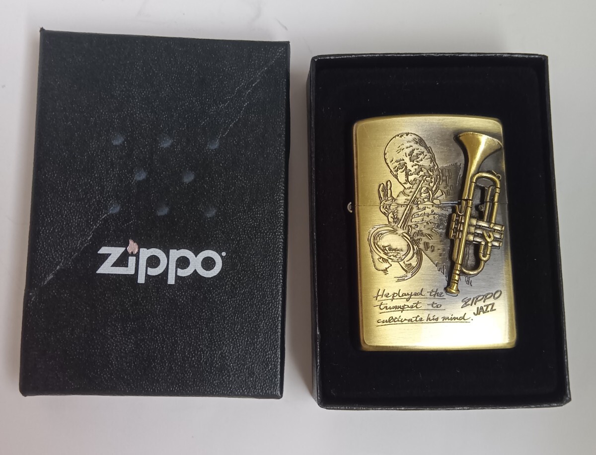 zippo トランペット jazz オイルライター 立体 ジャズ 箱付き 楽器 ジッポー拍卖