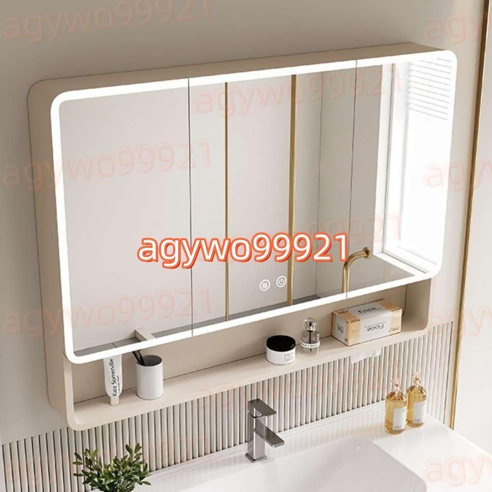 バスルーム用ミラーキャビネット、洗面 化粧台LEDライト付き、浴室お風呂 鏡スマート調光機能付き (スマートミラー付き 80*88cm)拍卖