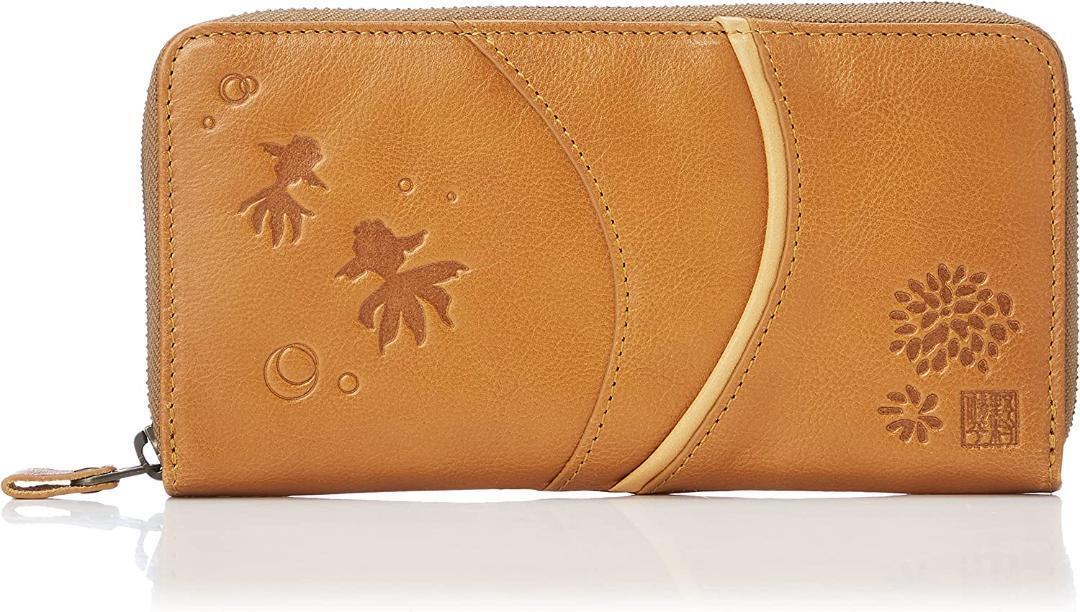 野村修平 長財布 本革 ギャルソン型 ラウンドファスナー 金魚 キャメル レディース 女性拍卖