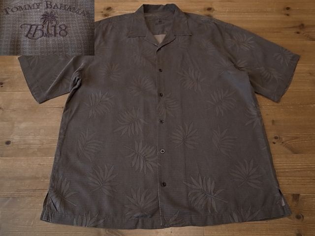 Tommy Bahama トミーバハマ 100% シルク 絹 茶系 リーフ柄 半袖 開襟 オープンカラー アロハ シャツ アメリカ古着 サイズ L 拍卖