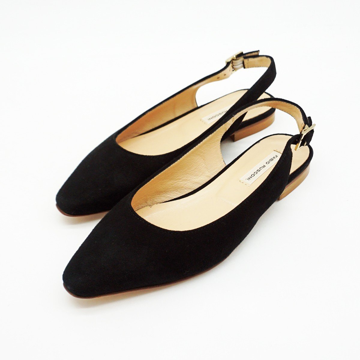 ◇美品【FABIO RUSCONI ファビオルスコーニ】スエード バックストラップ パンプス ブラック 34 1/2拍卖