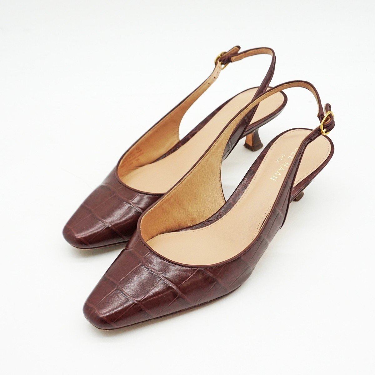 ◇【COLE HAAN コール・ハーン】クロコ型押し バックストラップ パンプス 6B拍卖