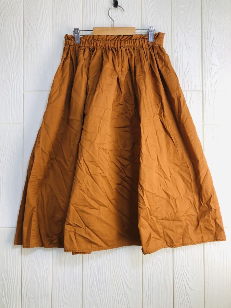 アースミュージック&エコロジー オレンジ フレアスカート ウエストゴム F拍卖