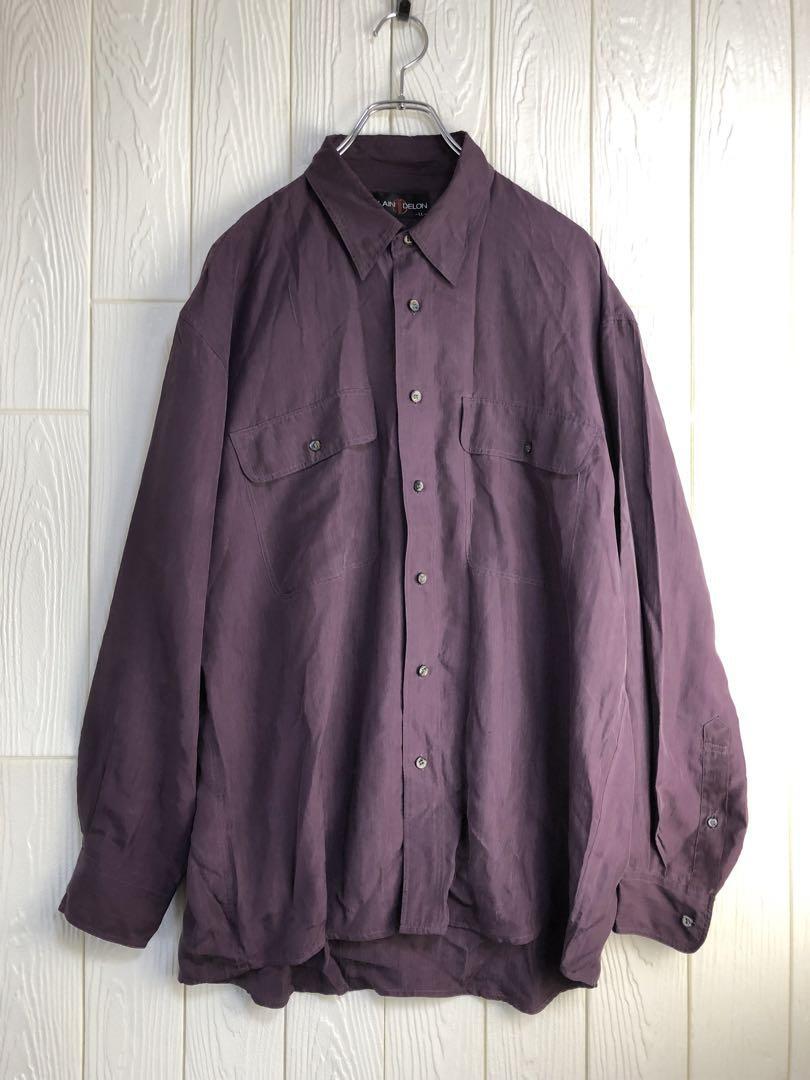 ALAIN DELON パープル ボタンアップシャツ LLサイズ拍卖