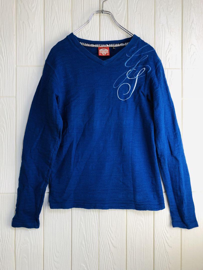 GOTCHA 青のVネック長袖Tシャツ Sサイズ拍卖