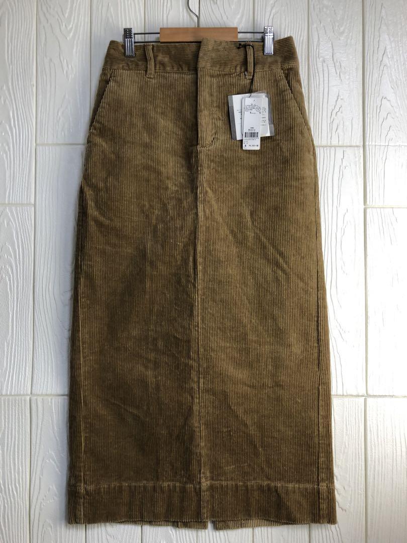 GLOBAL WORK ブラウン コーデュロイスカート ウエストゴムジッパー M拍卖