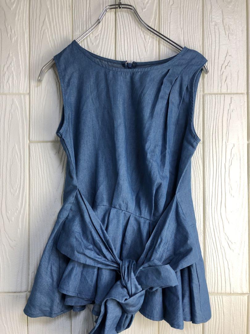 KOBE LETTUCE 青いノースリーブトップス ウエストリボン付き 未使用拍卖