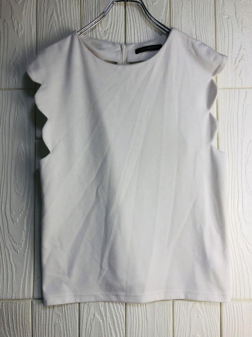 PAGEBOY ホワイト ノースリーブ トップス スカラップデザイン Fサイズ拍卖