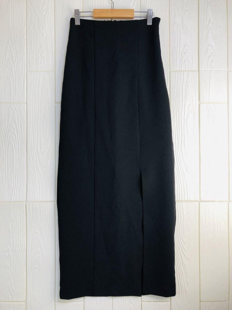 GRL ブラックタイトスカート ウエストゴムファスナー58cm 丈94cm S拍卖