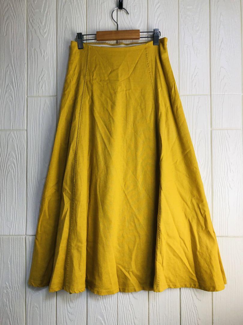 イエロー フレアスカート ウエストゴムファスナー60cm丈75cm Fサイズ拍卖