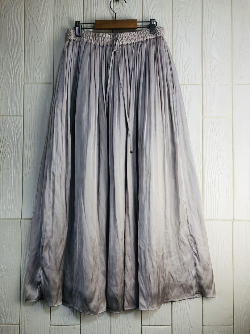 MICA DEAL グレー フレアロングスカート ウエストゴム紐付88cm丈拍卖