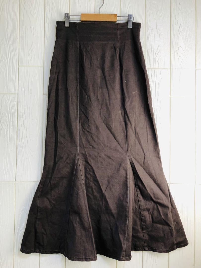 GRL ブラウン フレアスカート ウエストゴムファスナー62cm丈85cm M拍卖