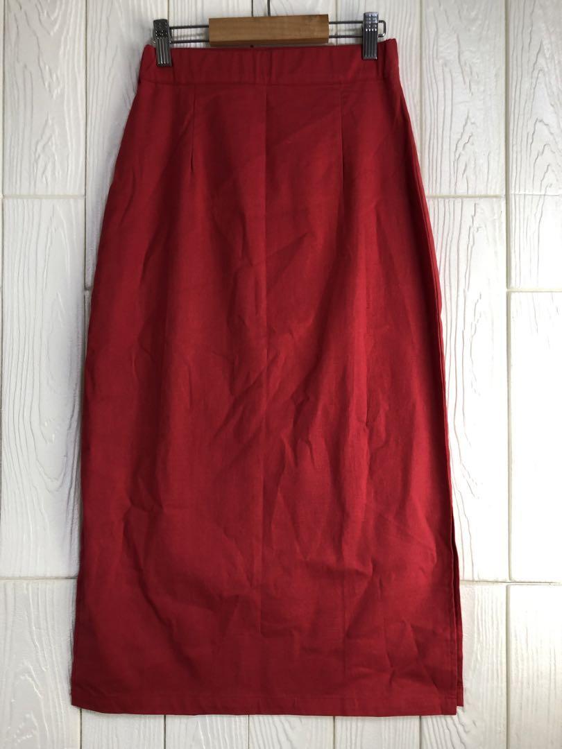 KHARISANGEL 赤いタイトスカート ウエストゴムファスナー L 未使用拍卖