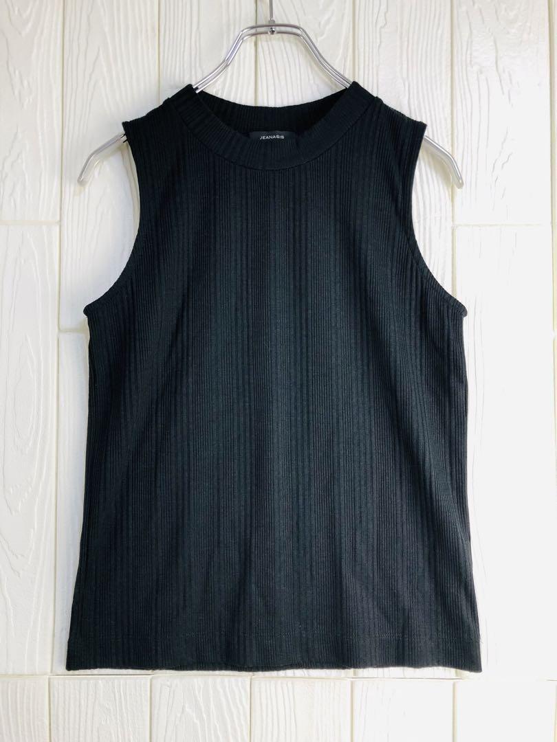 JEANASIS ストライプ ノースリーブトップス 黒 30cm肩幅 Fサイズ拍卖