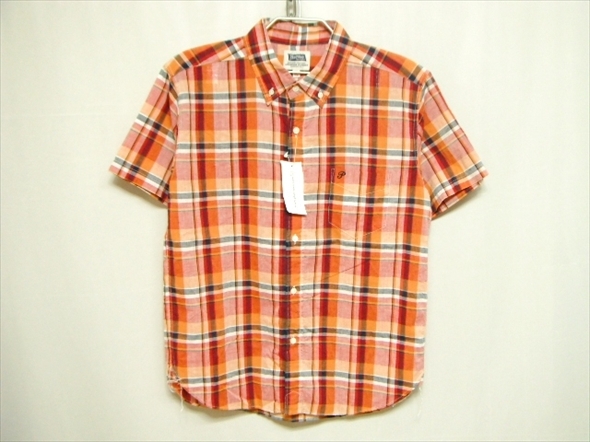 【M287】送料無料★未使用品★Pherrow's フェローズ BD 半袖シャツ Lサイズ チェック 日本製 コットンリネン マチ付き空環仕上げ アメカジ 拍卖
