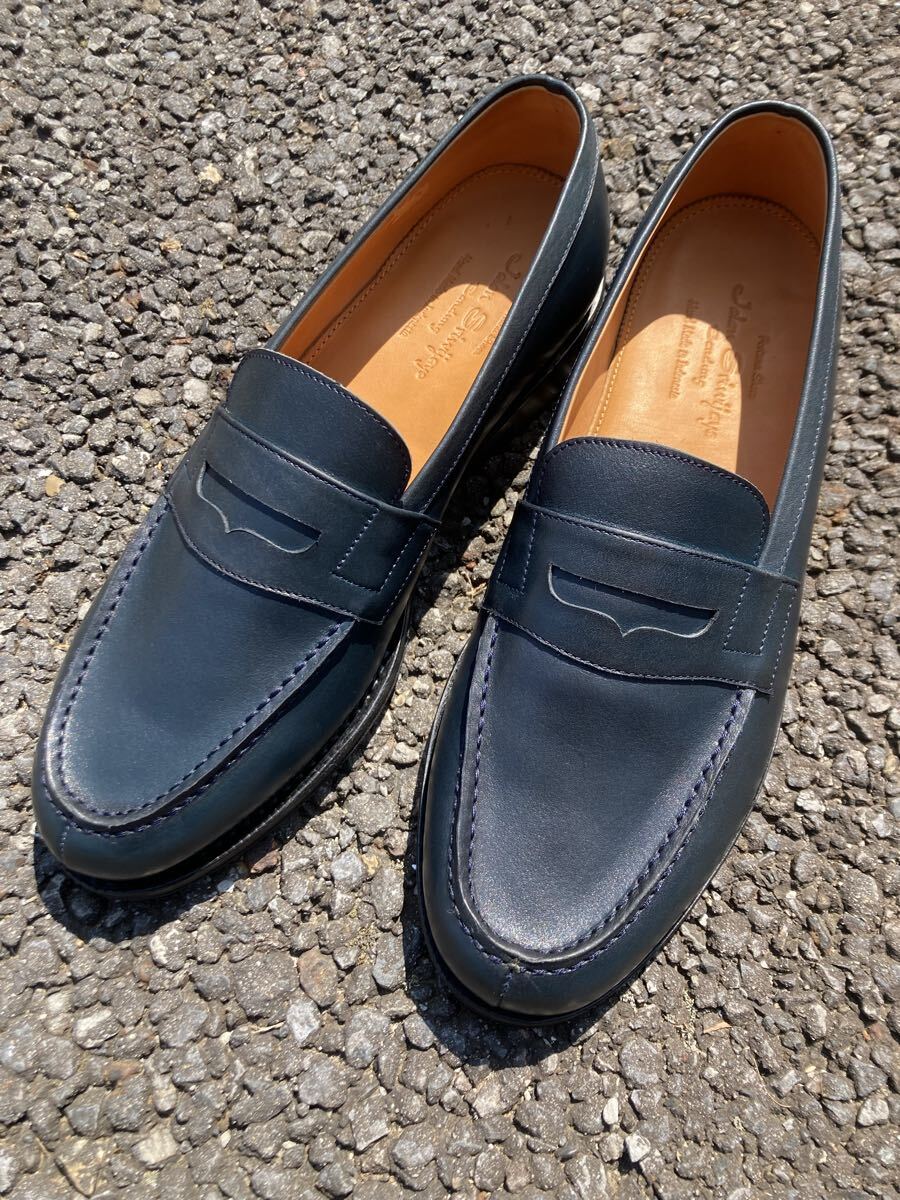 未使用 JALAN SRIWIJAYA ジャランスリワヤ コインローファー 98589 UK8 26.5cm 青緑 ネイビーグリーン 革靴拍卖