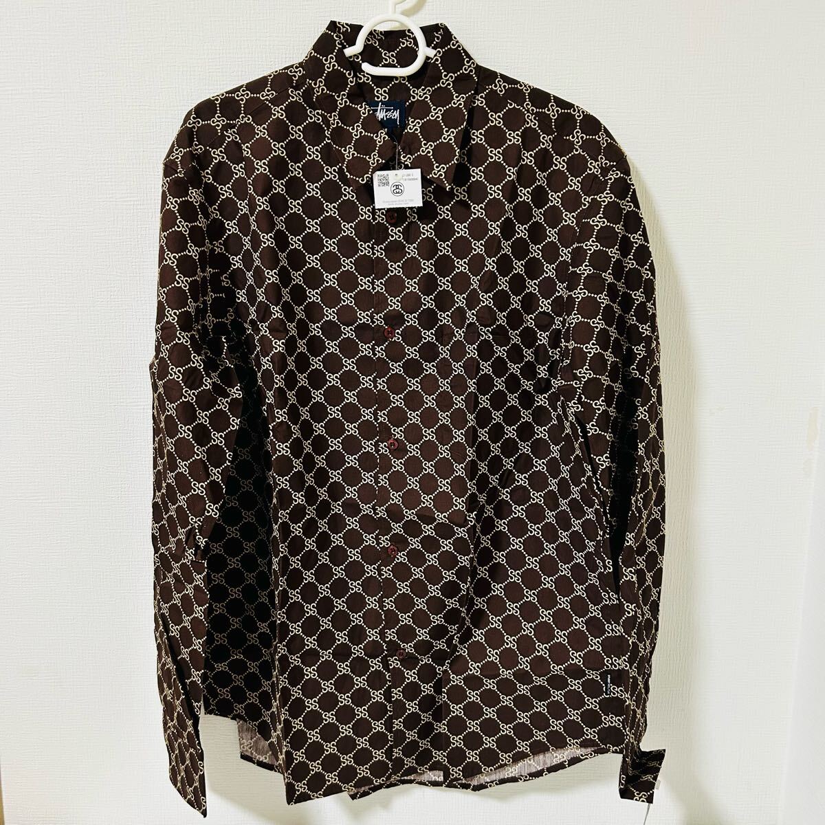 ★売切デッド'90★STUSSYモノグラムSSリンク柄STUCCI LSシャツブラウン新品未使用USA製サイズM★ステューシーSS2オールドヴィンテージ拍卖