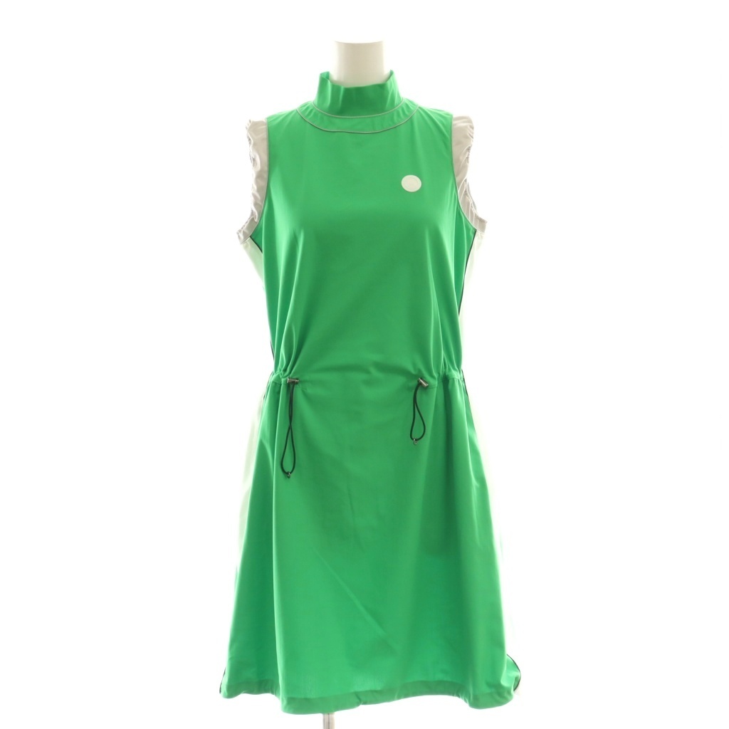 ランバン スポール LANVIN SPORT ゴルフ 異素材ハイブリットワンピース ひざ丈 ノースリーブ 38 グリーン /DF ■OS レディース拍卖