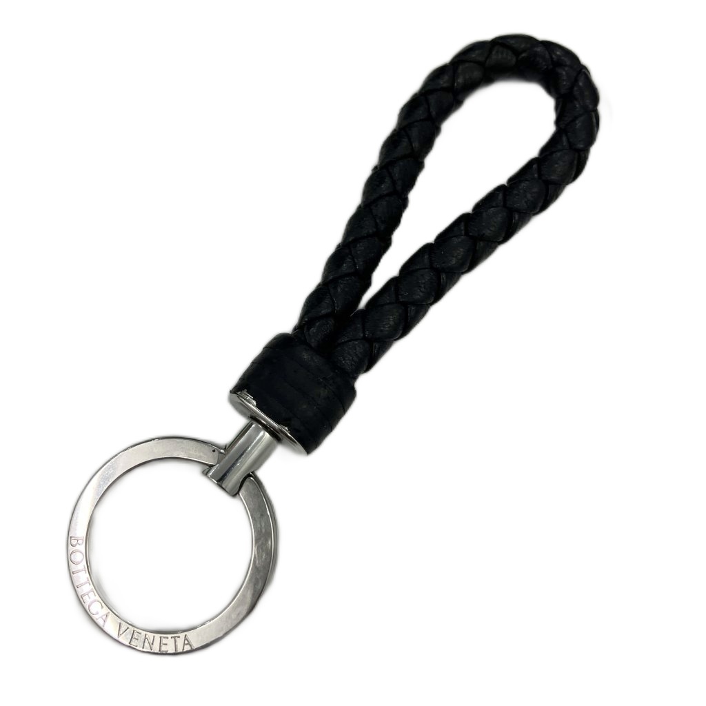 ボッテガヴェネタ BOTTEGA VENETA イントレチャート キーリング キーホルダー カラビナ レザー 黒 ブラック メンズ拍卖