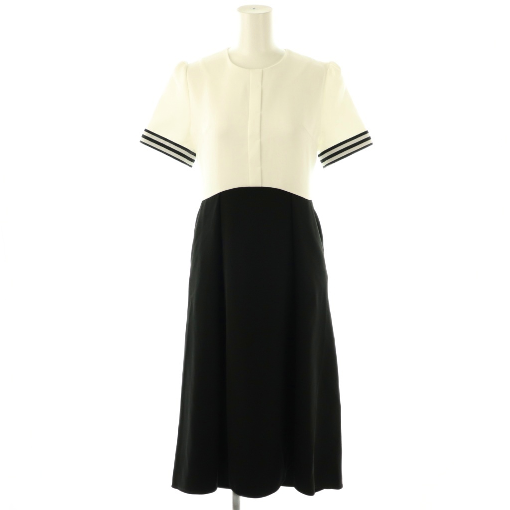 ボーダーズアットバルコニー BORDER CUFF DRESS ワンピース ロング 半袖 36 オフホワイト ブラック /DO ■OS レディース拍卖