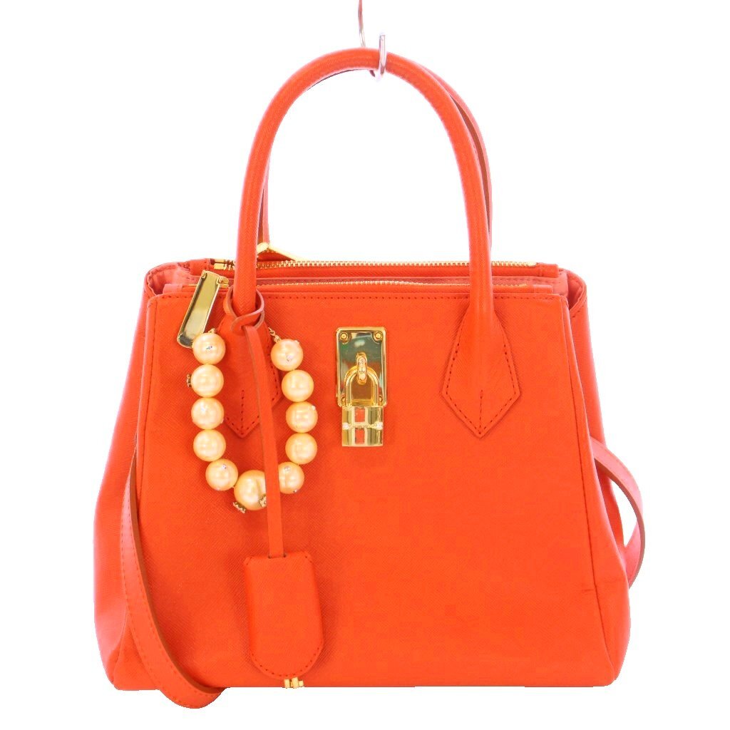 サマンサタバサ Samantha Thavasa 2WAY ハンドバッグ ショルダーバッグ フェイクレザー チャーム ロゴ 鍵 カギ 南京錠 オレンジ拍卖