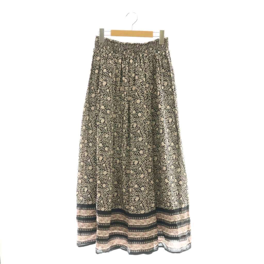 グリーンレーベルリラクシング ユナイテッドアローズ green label relaxing パネル プリント スカート ギャザー マキシ ロング F 黒拍卖